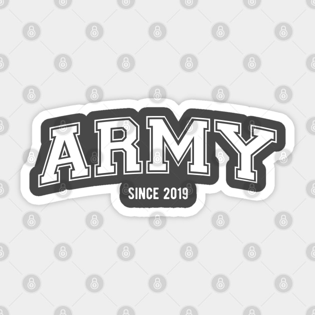 BTS Bangtan ARMY since 2019 varsity college text | Morcaworks Sticker by Oricca